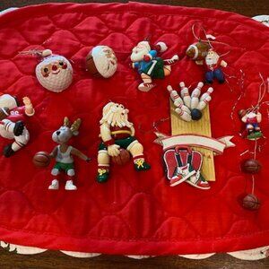 Lot of 9 * SPORTS Christmas Ornaments * FOOTBALL Basketball GOLF Bowling * SANTA